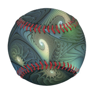 Balle De Baseball Spirales Turquoise Beige Vert Abstrait Fractal Art