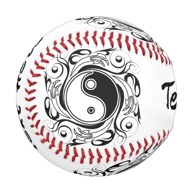 Balle De Baseball Symbole Yin et Yang Style tatouage noir et blanc (Devant Gauche)
