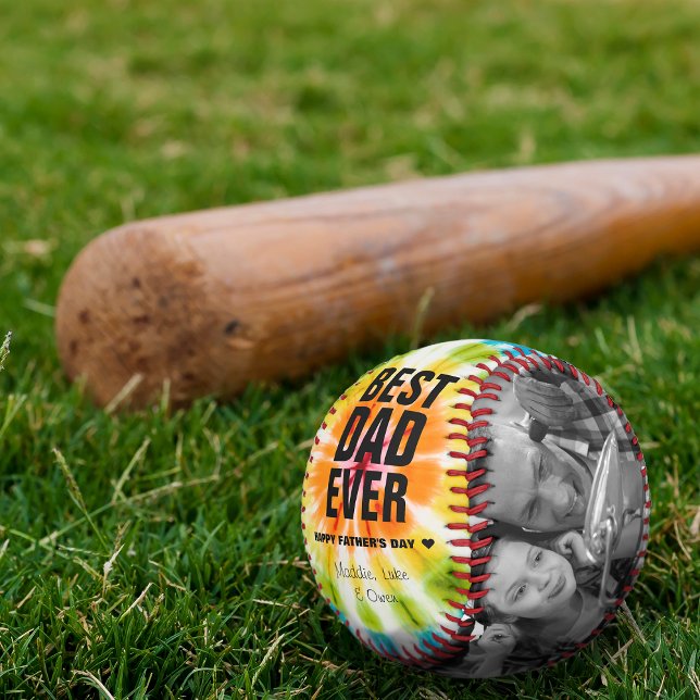 Balle De Baseball T-shirt Tie Dye Fête des Pères Meilleur Papa Photo (Father's Day Tie Dye Best Dad Ever Photos Custom Baseball)