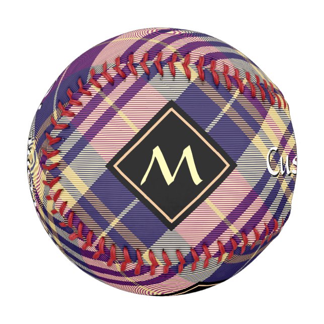Balle De Baseball Tartan mauve, or et bleu (Devant Gauche)