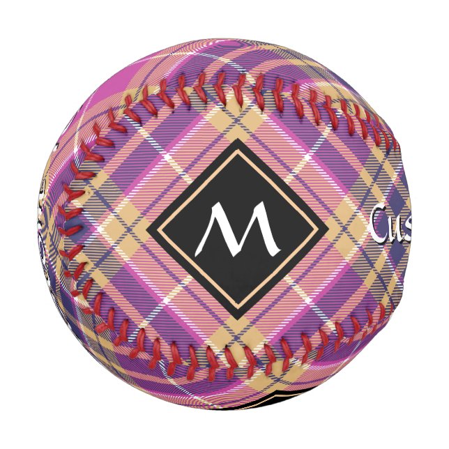 Balle De Baseball Tartan rose, or et bleu (Devant Gauche)