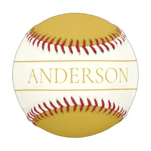 Balle De Baseball Texte personnalisable élégant simple   Or blanc ca