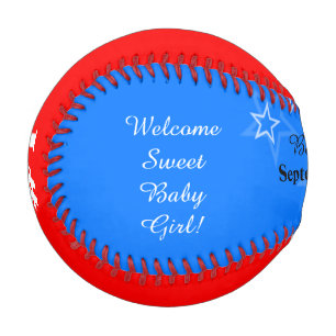 Balle De Baseball Triplet Girl Birth Stat Rouge Blanc Bleu Baseball