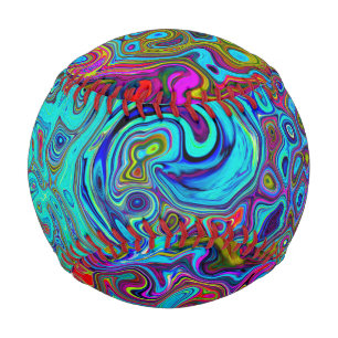 Balle De Baseball Trippy Sky Blue Abstrait Retro Liquid Swirl