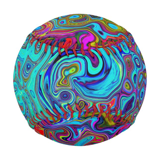 Balle De Baseball Trippy Sky Blue Abstrait Retro Liquid Swirl (Devant)