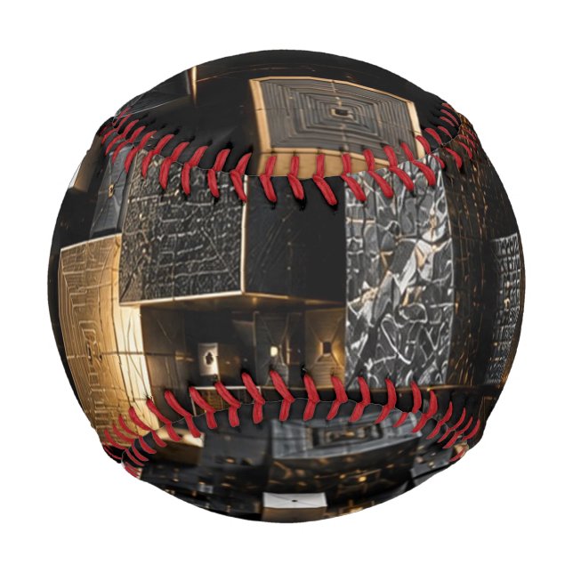 Balle De Baseball Tunnel de cube noir futuriste infini en or (Dos)