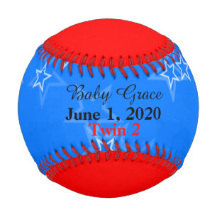 Balle De Baseball Twin Baby Girl Birth Stats Rouge Blanc Bleu