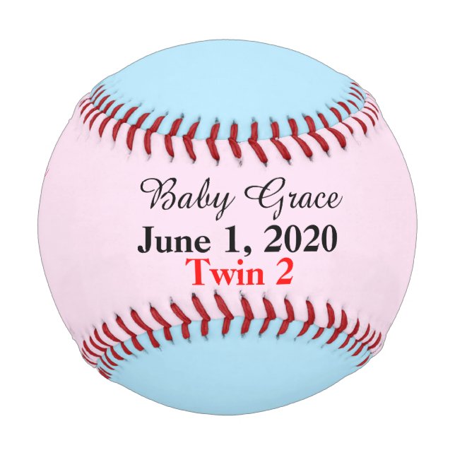 Balle De Baseball Twin Girl Birth Stats Rose Blue Keepsaké (Devant)