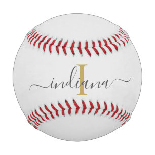 Balle De Baseball Typographie de nom de script gris or Monogramme