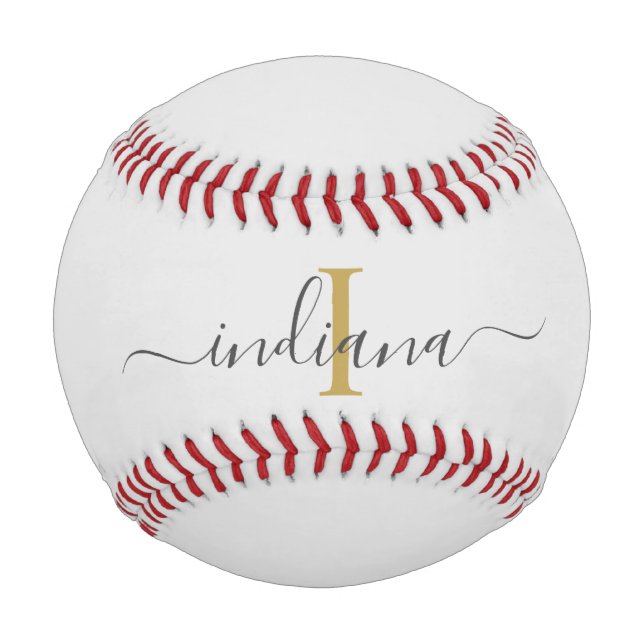 Balle De Baseball Typographie de nom de script gris or Monogramme (Devant)
