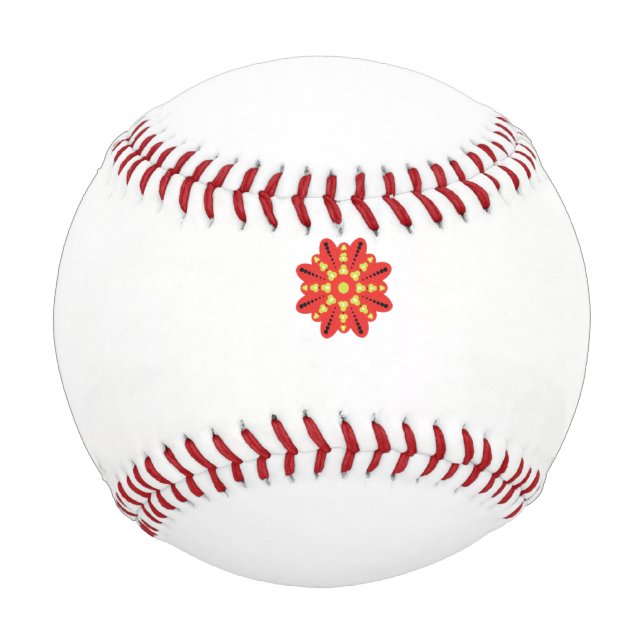 Balle De Baseball une fleur rouge et jaune avec des points noirs (Devant)