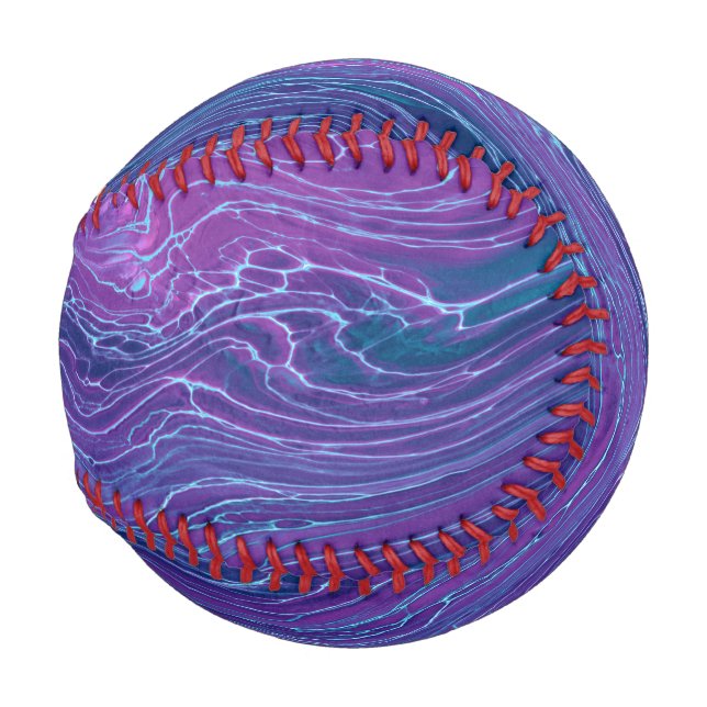 Balle De Baseball Violet Violet Bleu Marbré Acrylique Abstraction (Devant Droite)