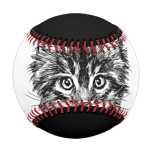 Balle De Baseball Visage de Kitten noir et blanc (Devant)