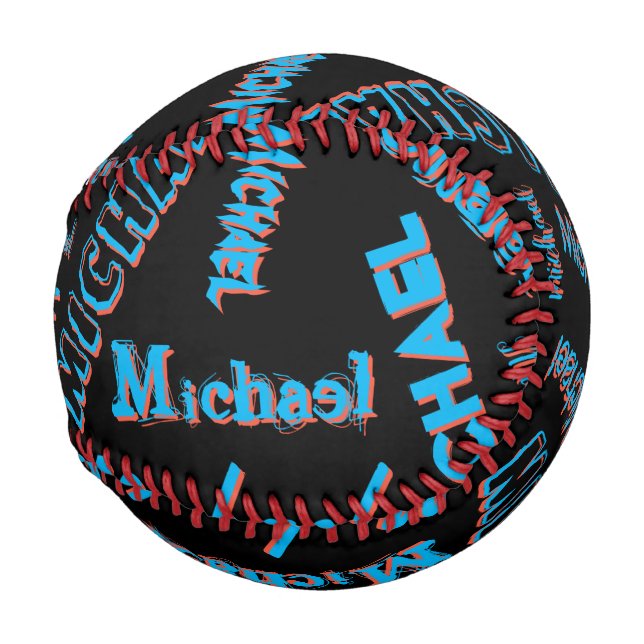 Balle De Baseball Votre nom motif monogramme bleu rouge noir (Devant Droite)