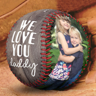 Balle De Baseball We Love You Daddy Rustic Wood 2 Photo Collage