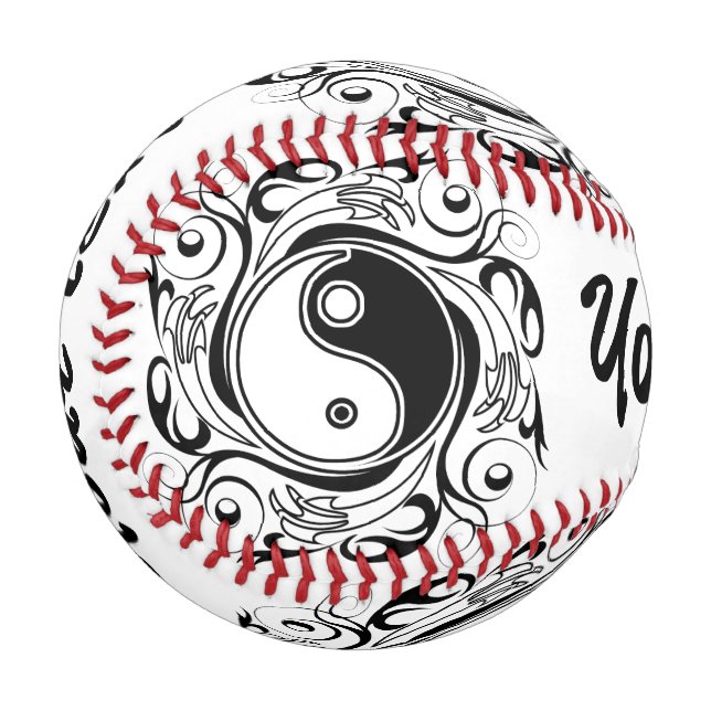 Balle De Baseball Yin & Yang Symbol Black and White Tattoo Style (Devant Gauche)