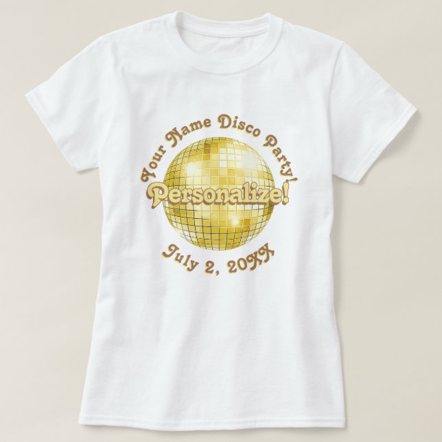 Balle de disco rétro en or T-Shirt PERSONNALISÉ (Design devant)