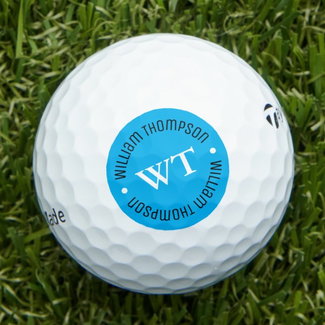 balle de golf avec nom ( cercle bleu monogramme ) (Créateur téléchargé)