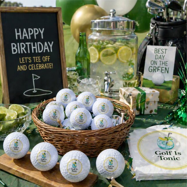 Balle de Golf | Golf Est Tonique Citron Menthe Des (Golf birthday party setup with funny golf balls and matching napkins—perfect gift and event styling.)