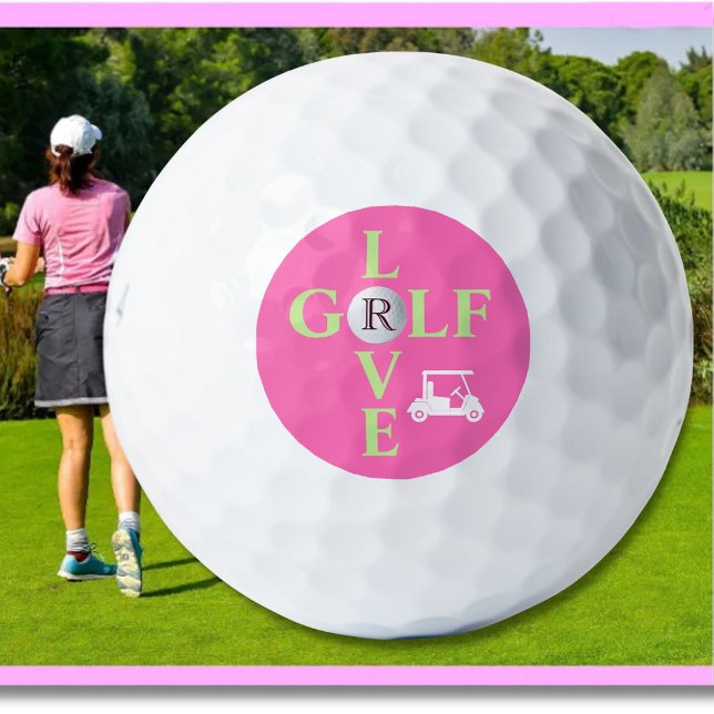 Balle de golf Monogramme Amour Golf Rose Chaud  (Créateur téléchargé)