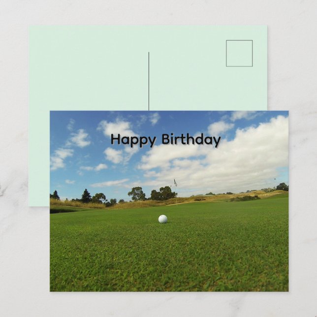 Balle de golf sur le green, carte postale d'annive (Devant / Derrière)