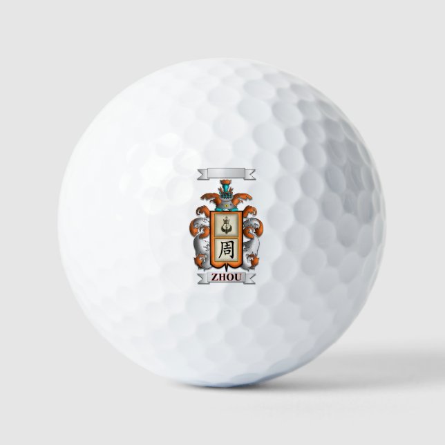 Balle de golf Zhou Nom de famille et bouclier (Recto)