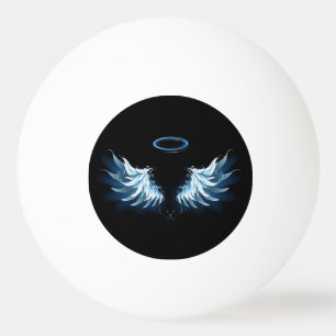 Balle De Ping Pong Ailes d'ange lumineuses bleues sur fond noir