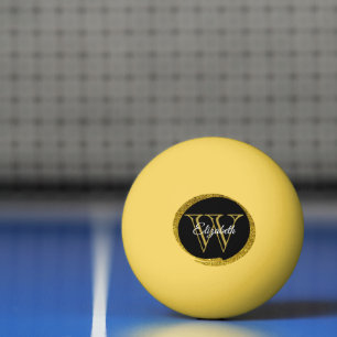 Balle De Ping Pong Ajouter Un Nom Monogram Gold Black Oval