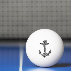 Balle De Ping Pong Ancre et corde vintage noir et blanc