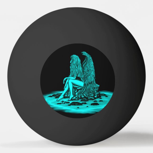 Balle De Ping Pong Angel, perdu dans la pensée, noir et vert Design (Devant)