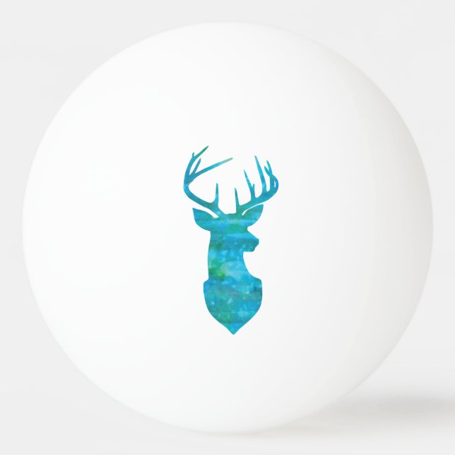 Balle De Ping Pong Aquarelle bleue Cerf Silhouette (Devant)