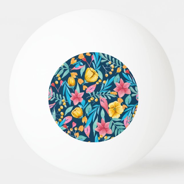 Balle De Ping Pong Aquarelle botanique : fleurs, ornement feuille. (Devant)
