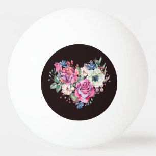 Balle De Ping Pong Aquarelle coeur floral : roses vintages.