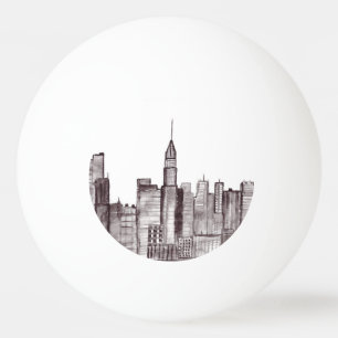 Balle De Ping Pong Aquarelle de la ville de New York Manhattan