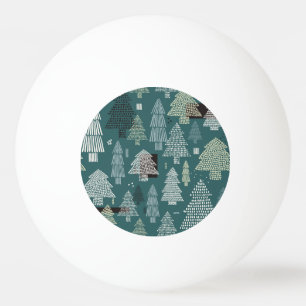 Balle De Ping Pong Arbres d'hiver, motif vintage de Noël.