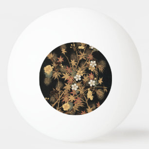 Balle De Ping Pong Art floral automnal noir doré vintage japonais