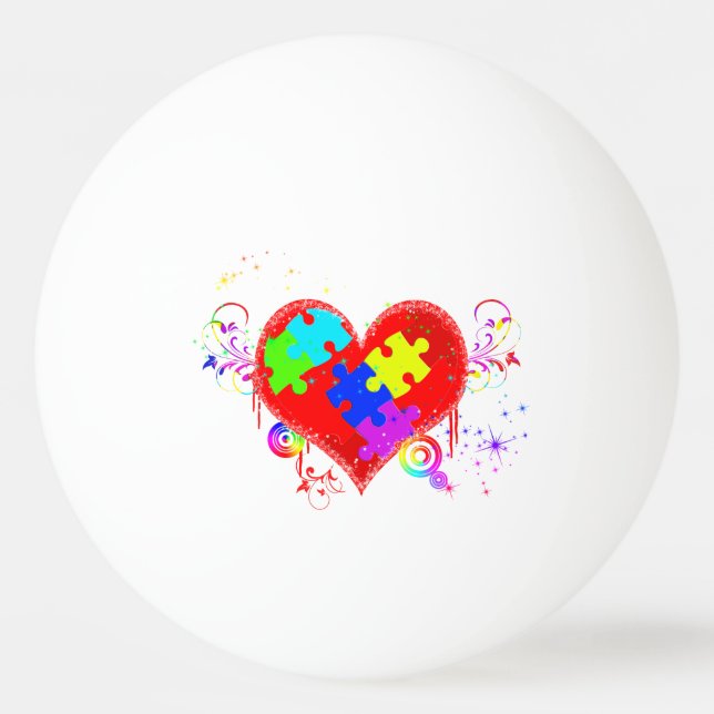 Balle De Ping Pong Autisme Coeur brillant (Devant)