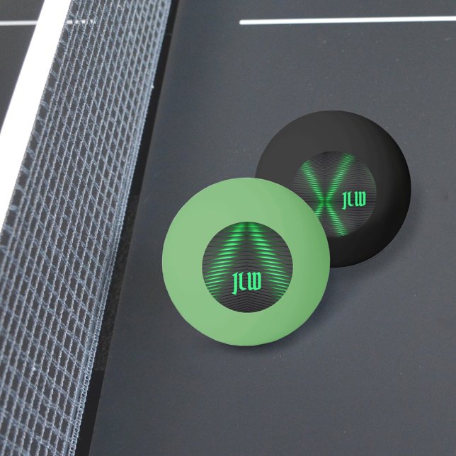Balle De Ping Pong Bandes vertes et noires Abstraites avec initiales (Créateur téléchargé)