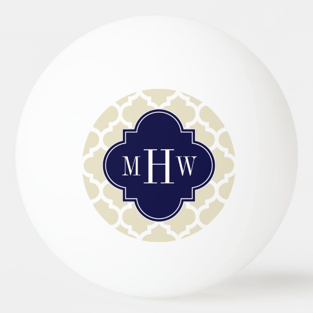 Balle De Ping Pong Beige, White Moroccan #5 Navy 3 Initial Monogram (Devant)