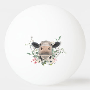 Balle De Ping Pong bisou de nez de vache fleurs aquarelle gris animal