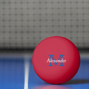 Balle De Ping Pong Bleu et blanc sur Monogramme rouge