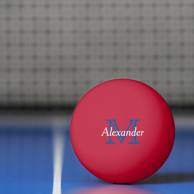 Balle De Ping Pong Bleu et blanc sur Monogramme rouge (Filet)