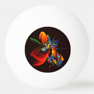 Balle De Ping Pong Blue Orange Floral Moderne Art Abstrait Motif #03