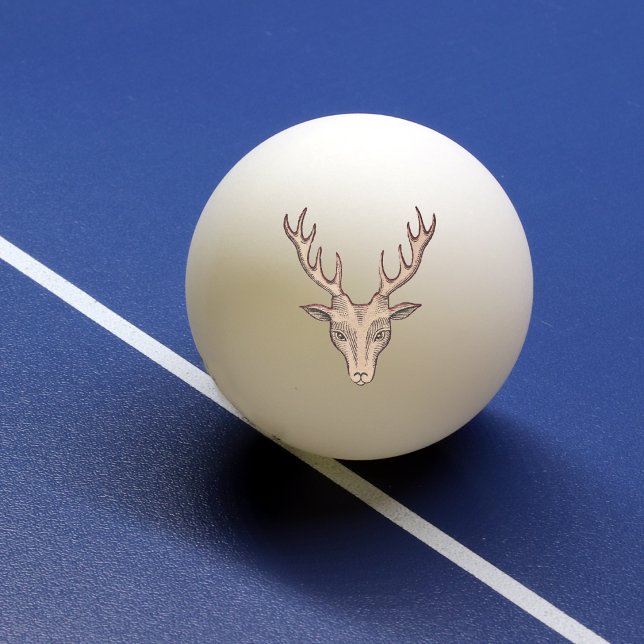Balle De Ping Pong Bois de cerf surréaliste vintage (Brown male deer head red outline large antlers on pink pong ball.)