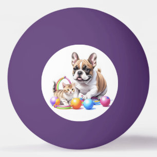 Balle De Ping Pong Bouledogue français avec chat