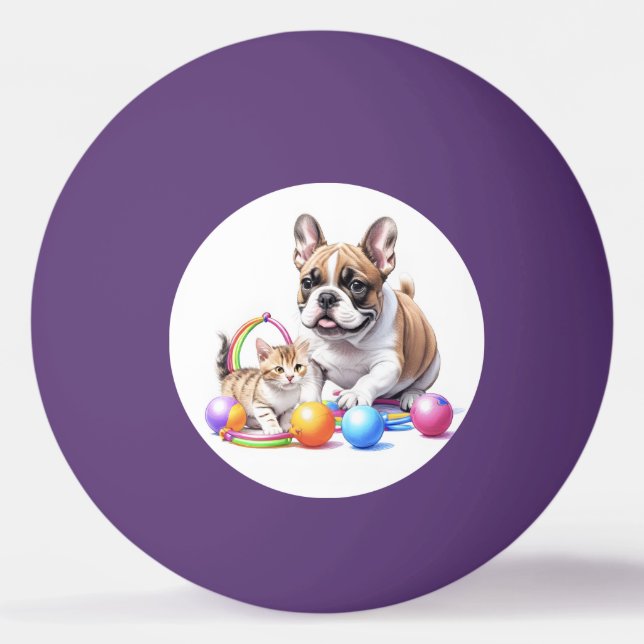Balle De Ping Pong Bouledogue français avec chat (Devant)