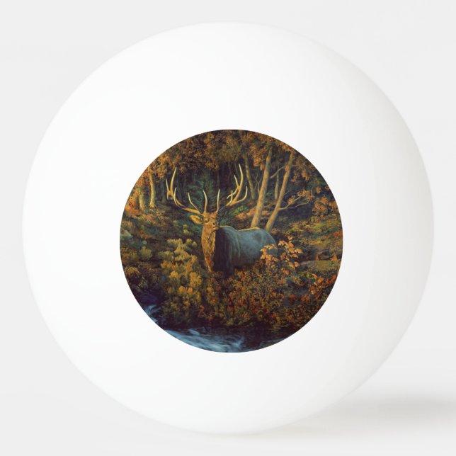 Balle De Ping Pong Bull Elk dans la forêt d'automne (Devant)