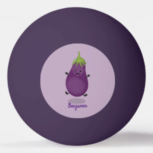 Balle De Ping Pong Caricature d'aubergine d'aubergine joliment heureu
