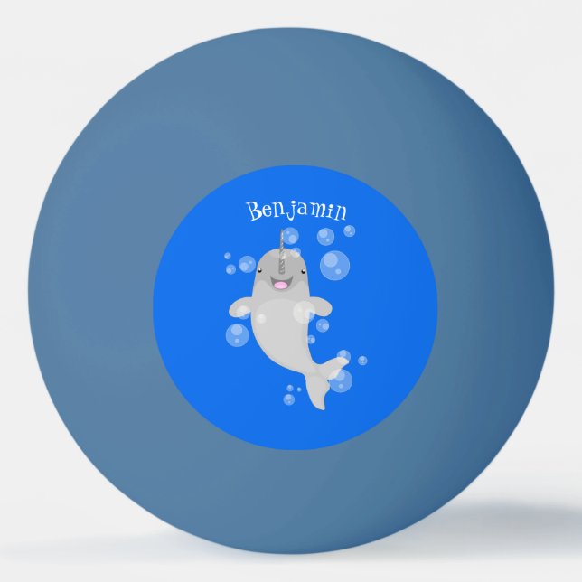 Balle De Ping Pong Caricature de bulles de narval joyeux (Devant)