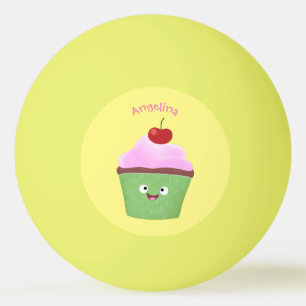 Balle De Ping Pong Caricature de cupcake joyeux